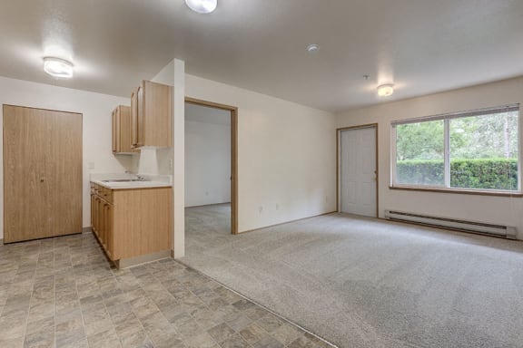 Living Room and Kitchen (unfurnished) at VINTAGE AT BELLINGHAM, Bellingham, WA