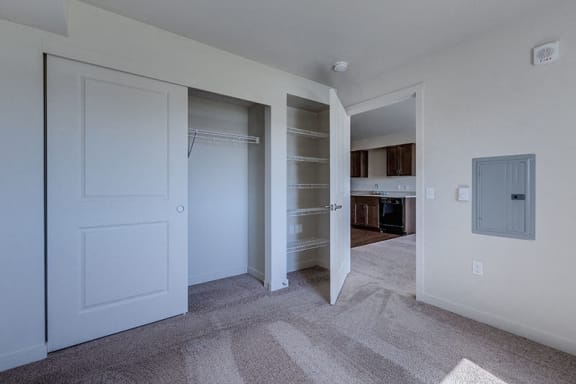Bedroom storage at VINTAGE AT LAKEWOOD SENIORS Apartments, Marysville, WA