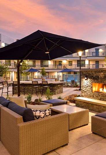firepit and entertaining courtyard