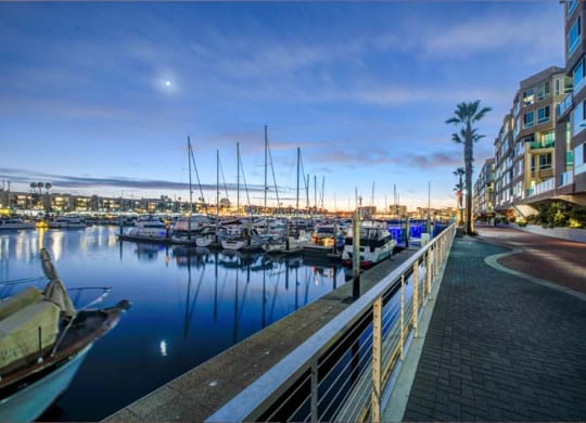 View of Esprit Apartment Homes from the promenade  at Esprit Apartments, Marina del Rey, California