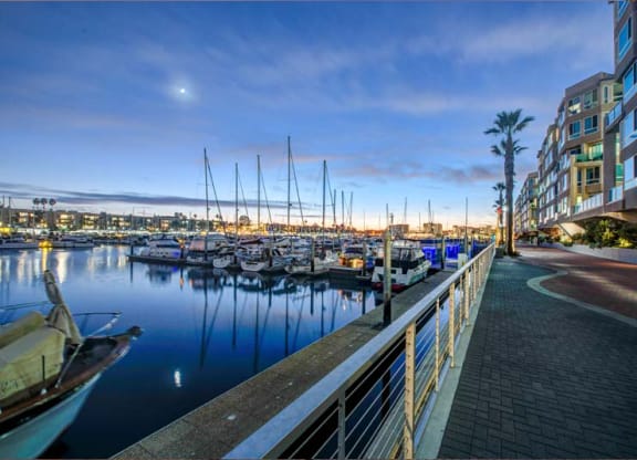 View of Esprit Apartment Homes from the promenade  at Esprit Apartments, Marina del Rey, California