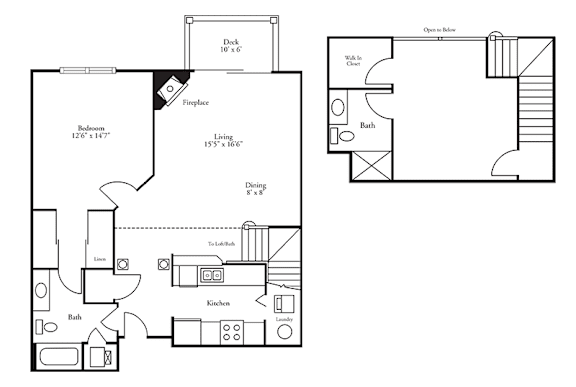 Layout of 1 Bed, 2 Bath, Arrowhead w/ Loft