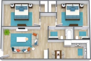 Floor Plan 2 Bedroom, 2 Bathroom - 925 SF