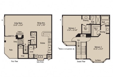 D - 2 Bedroom 2.5 Bath Floor Plan Layout - 1240 Square Feet at Harbor Pointe, California