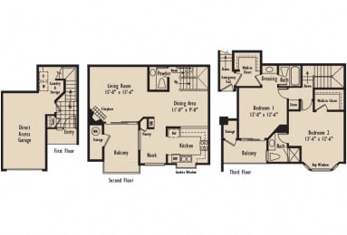 D5 - 2 Bedroom 2.5 Bath Floor Plan Layout - 1272 Square Feet at Harbor Pointe, Dana Point, CA