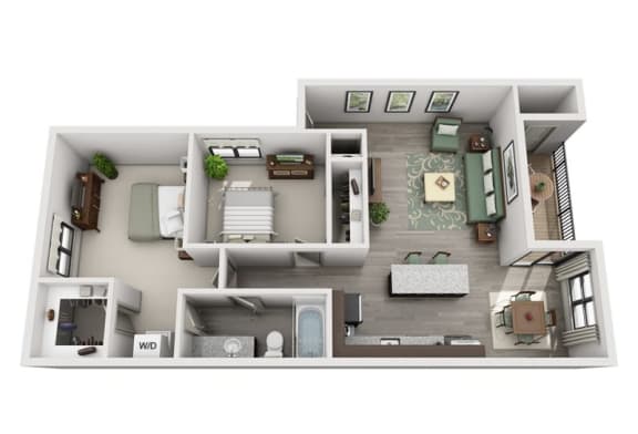 The Bourg Floor Plan with 859 Sq. Ft. at South Lamar Village, Texas, 78704
