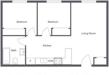 2 Bedroom 1 Bath floorplan