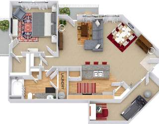 Elliot II 3D. 1 bedroom apartment. Kitchen with bartop open to living/dinning rooms. Flex room. 1 full bathroom. Walk-in closet. Patio/balcony.