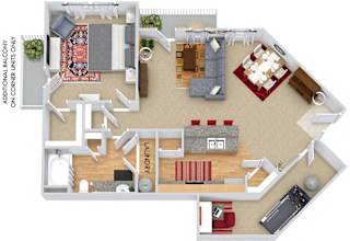Elliot II 3D. 1 bedroom apartment. Kitchen with bartop open to living/dinning rooms. Flex room. 1 full bathroom. Walk-in closet. Patio/balcony.