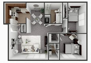  Floor Plan 2 Bedroom 2 Bath 1070 sq ft