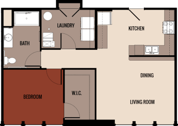 1x1 703-824 square foot floor plan at Horicon School Apartments