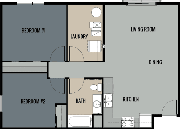 2x1 905-943 square foot floor plan at The Edge Flats on Seward Apartments in Grand Rapids, MI