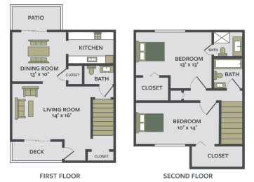 Floor Plan  2 bedroom townhome with 2 bathrooms