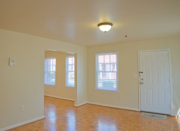 Living room with view of front door