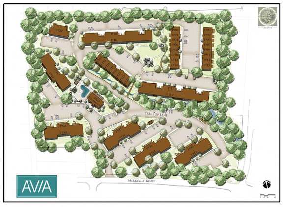 A map of a residential area with the label "AV/A" in the bottom left corner.