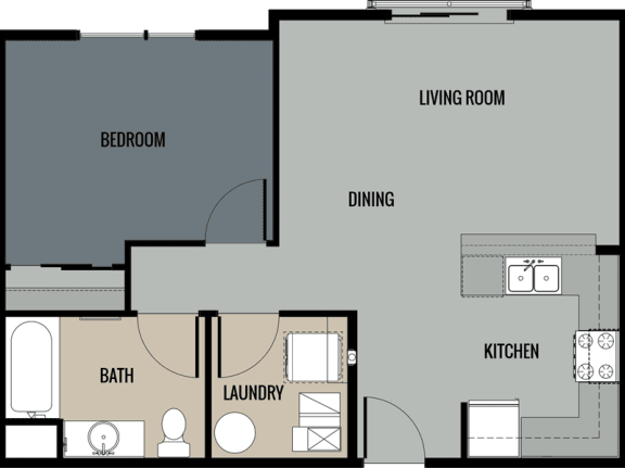 1x1 508 square foot floor plan at The Edge Flats on Seward Apartments in Grand Rapids, MI