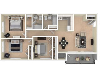 Del Vista Apartments Three Bedroom Floor Plan