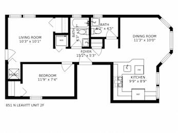  Floor Plan 2 Bedroom - 1 Bathroom