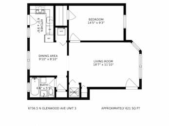  Floor Plan 1 Bedroom - 1 Bathroom