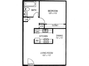 1 bed 1 bath floor plan