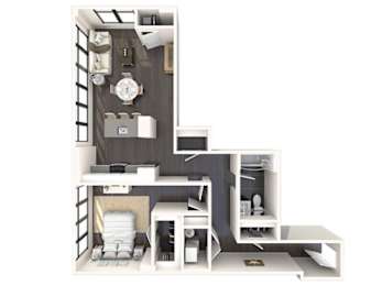 1 bed 1 bath floor plant at Bay One Apartments, Bayonne, New Jersey