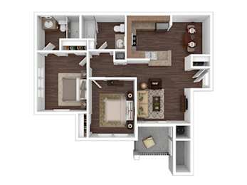  Floor Plan 2 BR, 2 BA