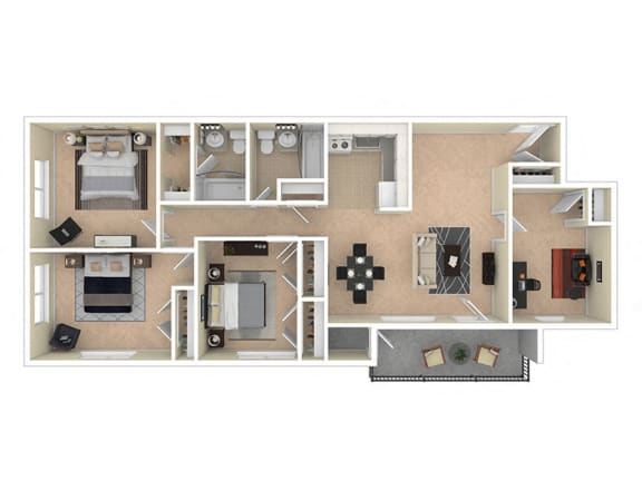 Floor Plan  Del Vista Apartments Three Bedroom Den Floor Plan