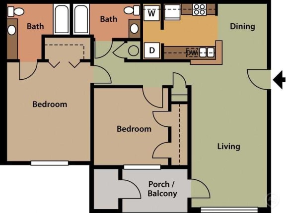 Floor Plan  Two Bedroom Floor Plan - Studio Apartment Floor Plan - Forest Trail Apartment Homes Northport, AL