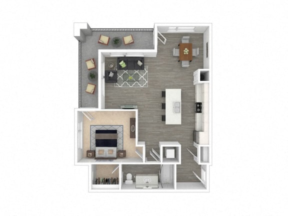 a stylized floor plan with bedrooms and a living room