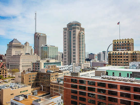 a view of the city from the roof of a building