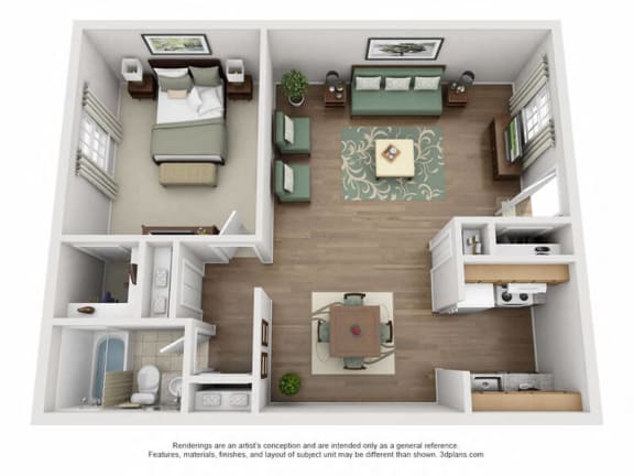 Somerset Floor Plan at Aspen Run and Aspen Run II Apartments, Tallahassee, FL, 32304