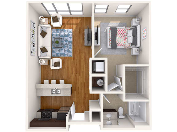 A2 one bedroom one bathroom apartment floor plan