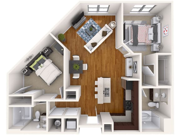 C3 two bedroom, two bathroom apartment floor plan