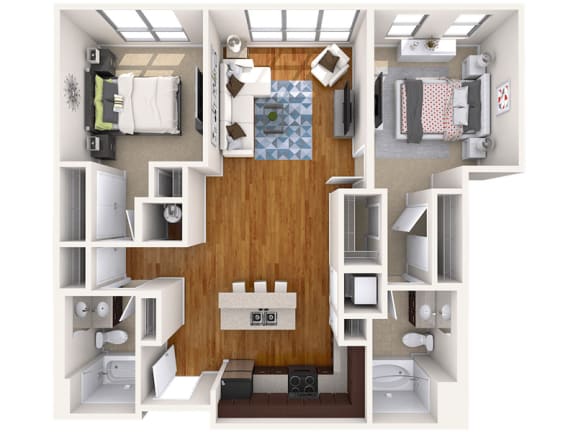 C8 two bedroom, two bathroom apartment floor plan