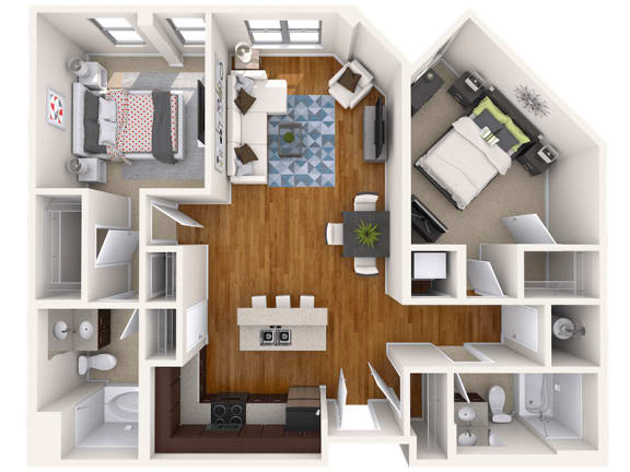 C7 two bedroom, two bathroom apartment floor plan