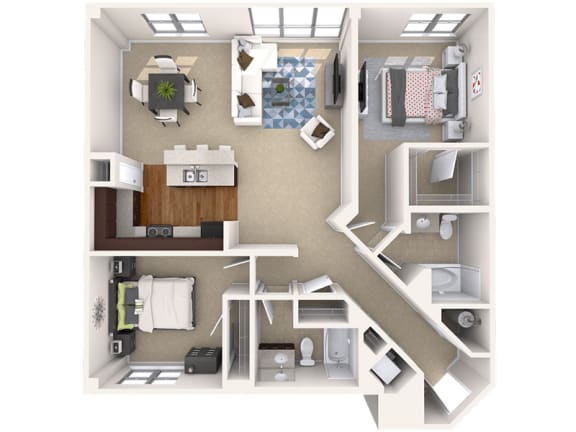 Floor Plan  C9 two bedroom, two bathroom apartment floor plan