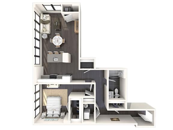 1 bed 1 bath floor plant at Bay One Apartments, Bayonne, New Jersey