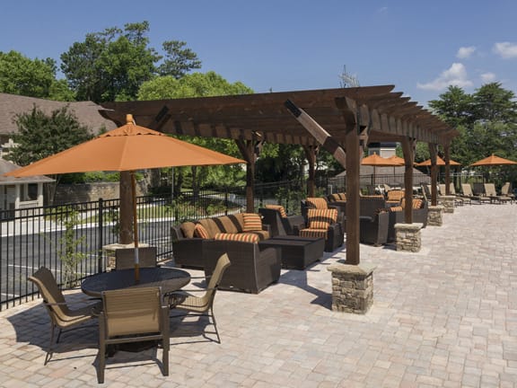Sun Deck with Shaded Trellises at Duluth Apartments Near Northwood Country Club