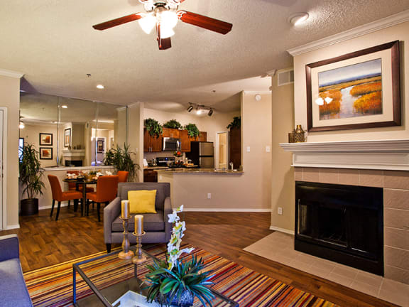 Cozy fireplace at spacious apartments Addison TX