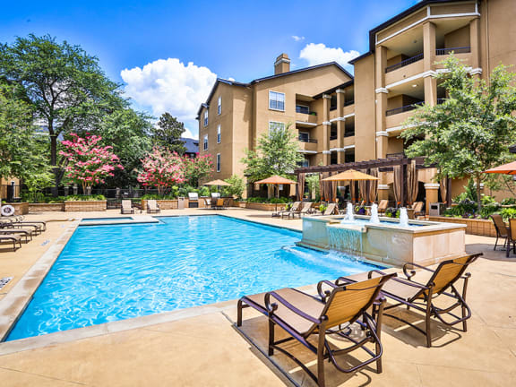 Two sparkling swimming pools at Addison TX apartments for rent
