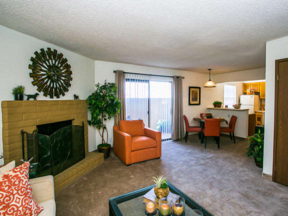 Spacious Albuquerque Apartments in Taylor Ranch with Carpeting and Fireplace