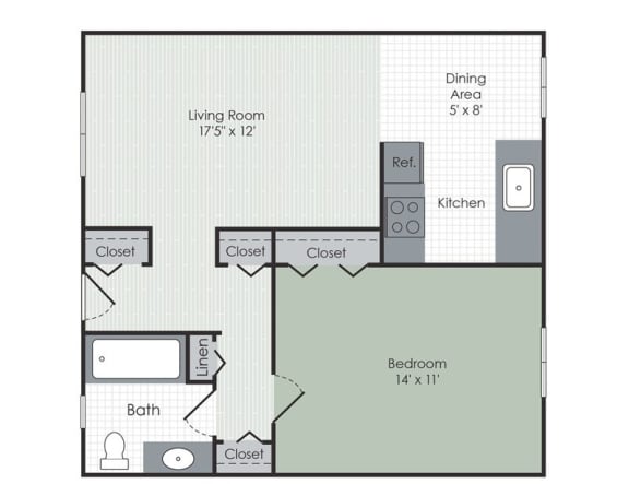 a floor plan of a 1 bedroom apartment
