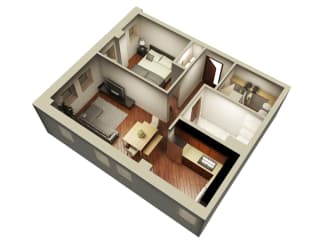 669 Sqft 3D Floor Plan at Somerset Place Apartments, Chicago, IL