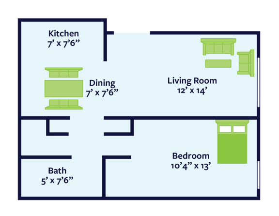 1 bed 1 bath apartment floor plan