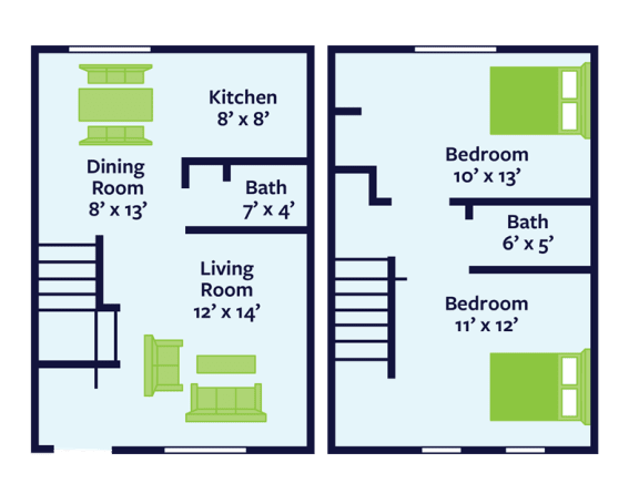 2 bed townhome floor plan
