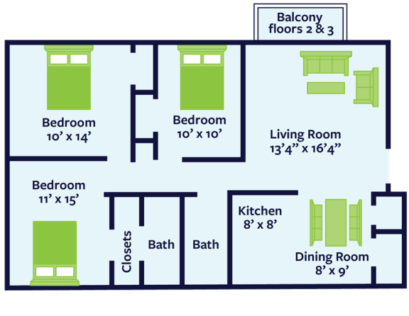 three bedroom apartment floor plan
