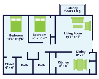 two bed apt floor plan