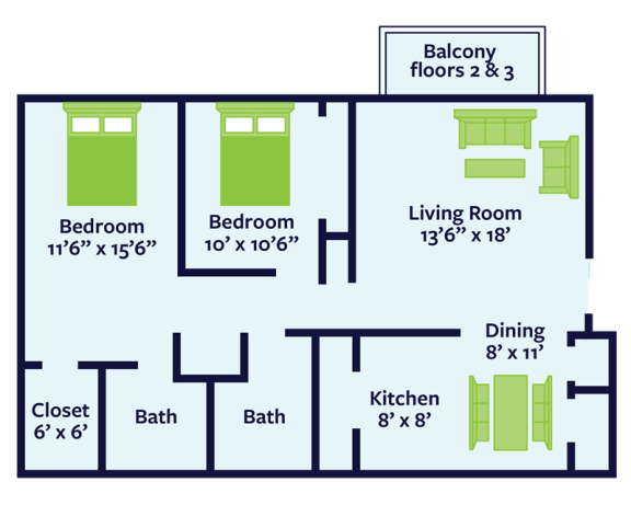 two bed apt floor plan