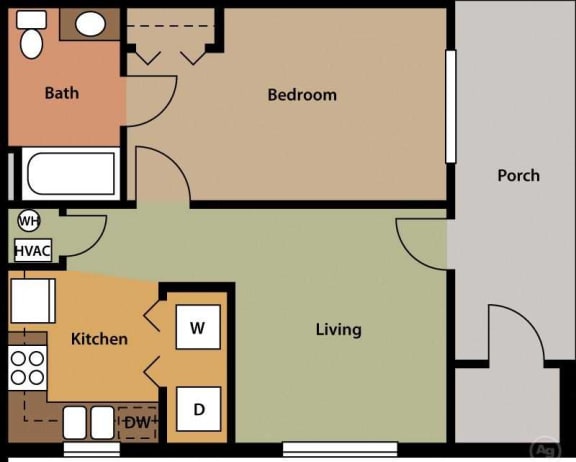 Floor Plan  1BR-1BA Efficiency Floor Plan -Studio Apartment Floor Plan - Forest Trail Apartment Homes Northport, AL