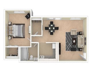 Clermont Apartments 1 Bedroom floor plan